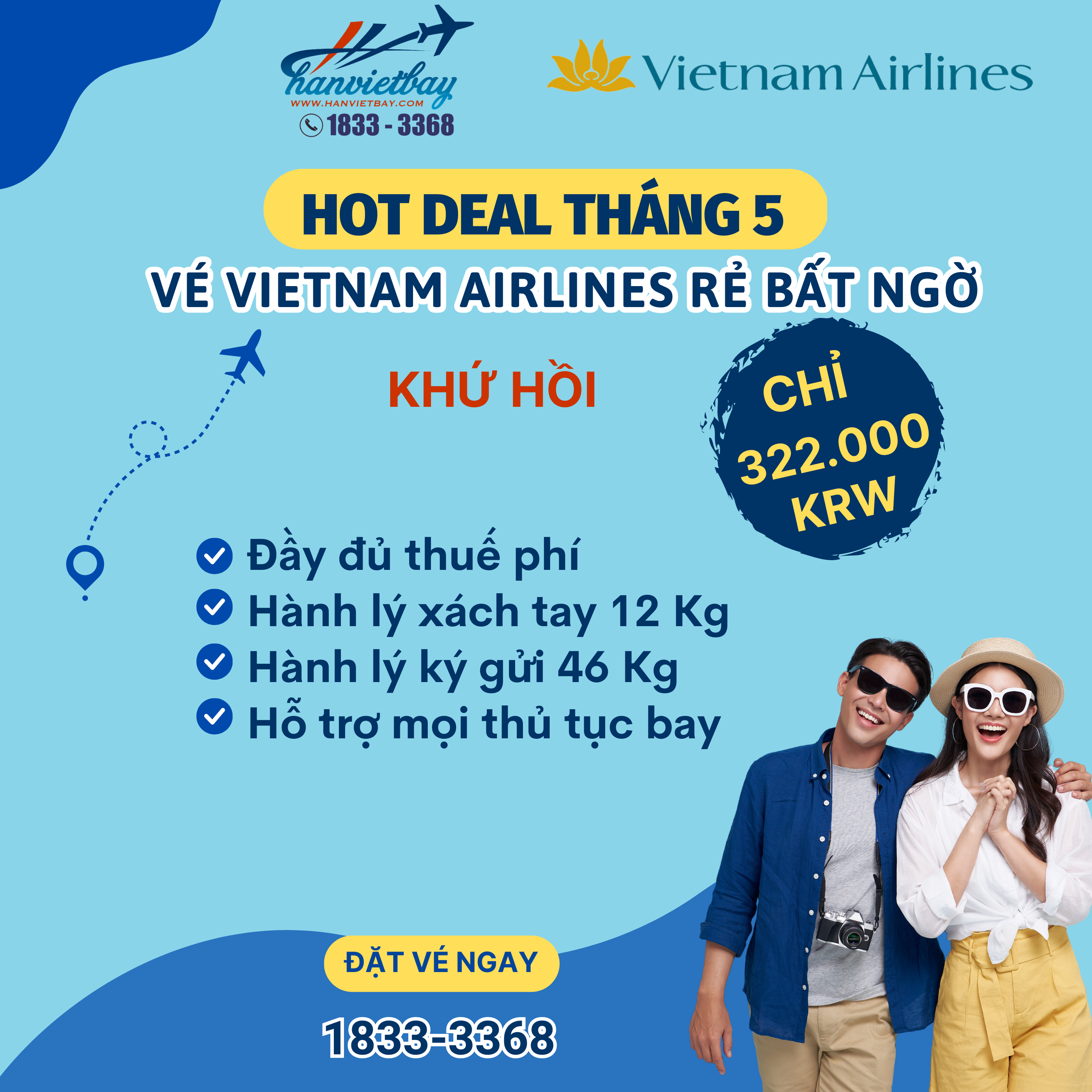 Vé Vietnam Airlines Tháng 5 khứ hồi siêu rẻ