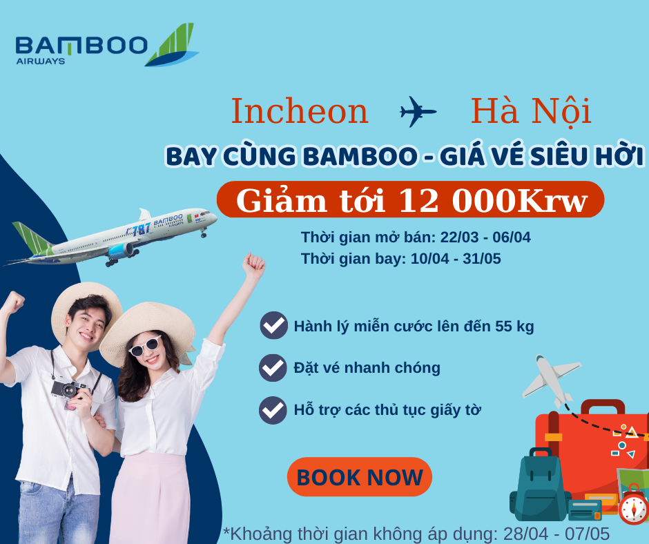 Vé Bamboo Airways Inchoen về Hà Nội